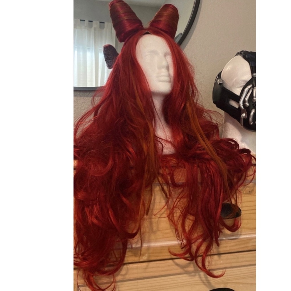 Poison Ivy Hot Red Long Wavy Synthetic Wig Bundle